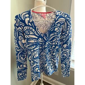 Lilly Pulitzer Blue White Swirl Print Long Sleeve Top Resort Preppy Women’s  Sm
